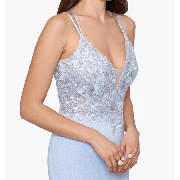 NEW XSCAPE 4366X Long Glitter Embroidered Gown Dress Size 6 Blue Silver.NWT 0074 - Picture 7 of 14